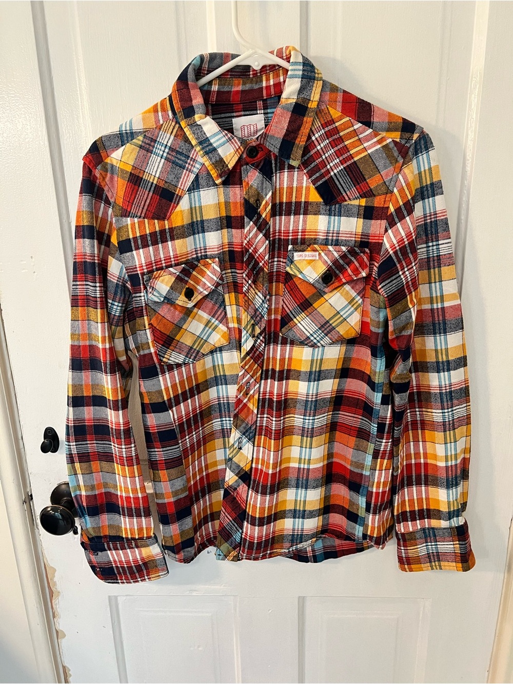 Topo Designs Red, Yellow & Navy Plaid Flannel Shirt